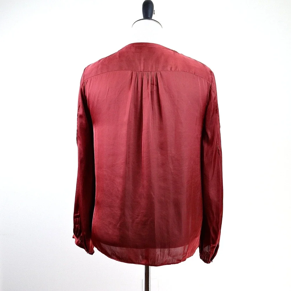 J Crew Size M Featherweight Satin Tie Neck Blouse Clay Tile Orange
